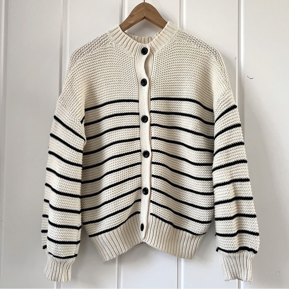 Alex Mill Nico Cardigan in Ecru and Dark Navy